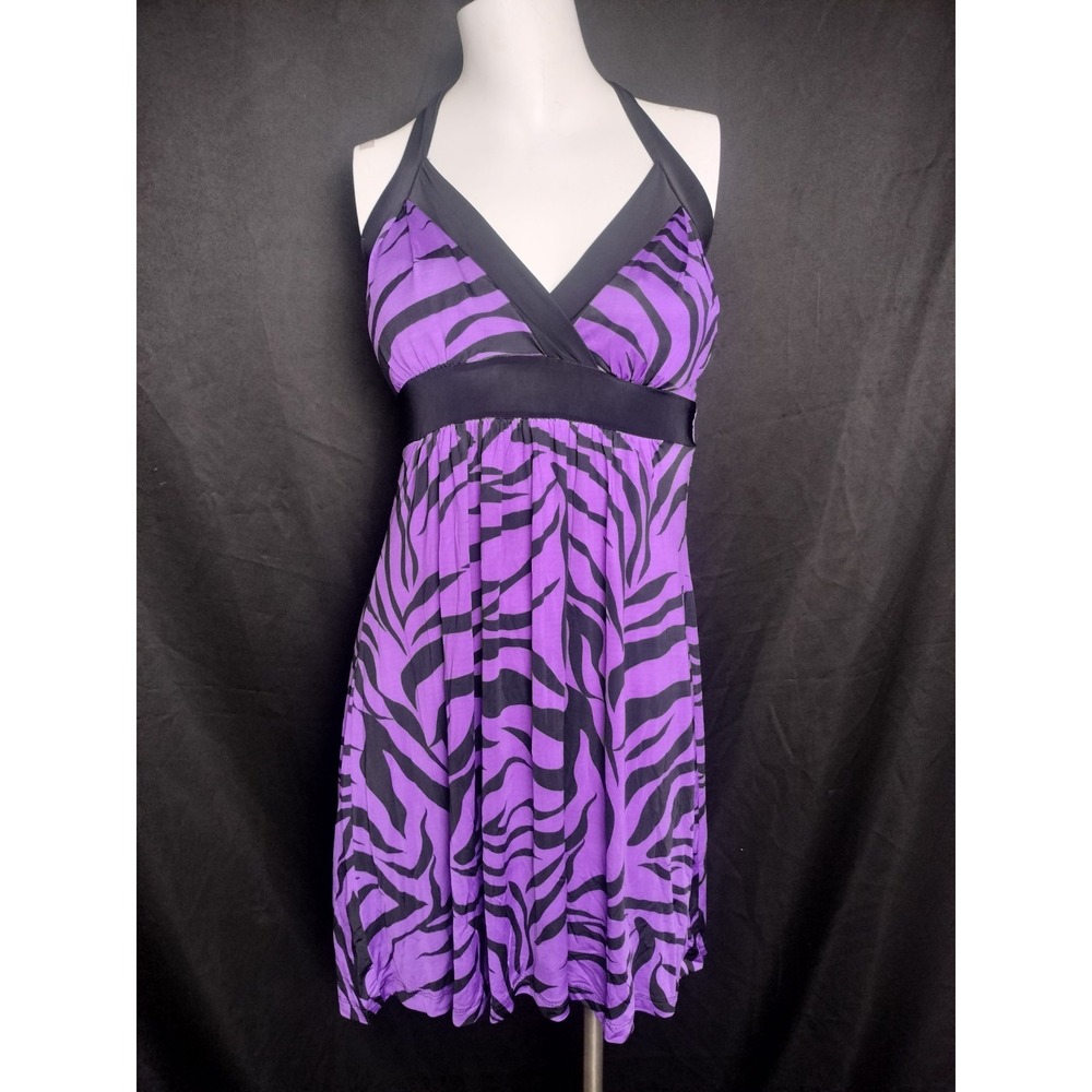 De Colores Sm dress purple tiger stripes halter party dance club USA